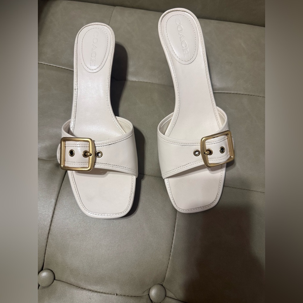 Coach Ivory Leather Buckle Slide Heels!!!!!! Used twice